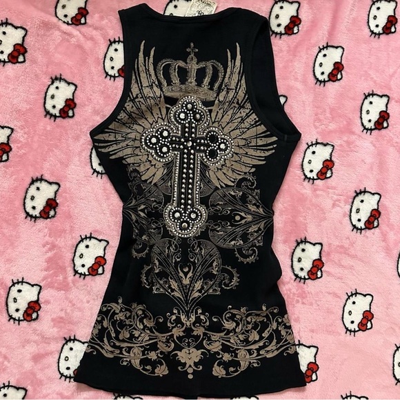 Affliction Black and Gold Winged Cross Tank Top - Picture 3 of 3